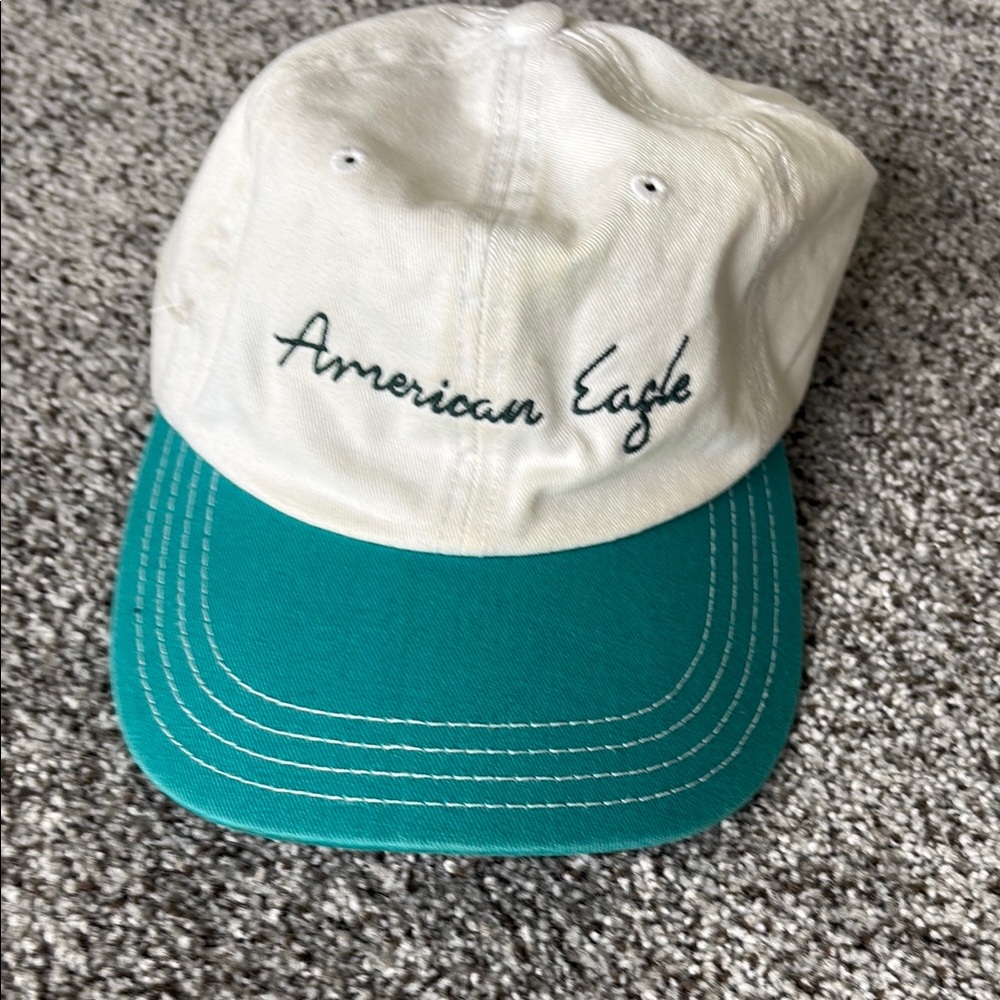 American Eagle Outfitters White and Teal Adjustable Hat